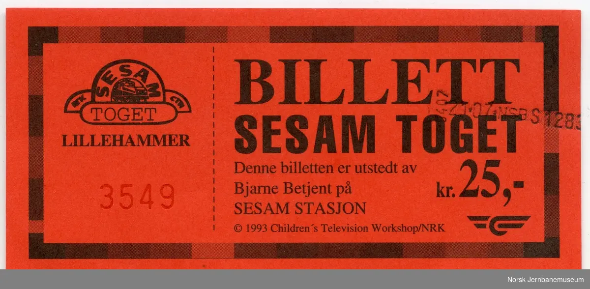 Billett Sesam-toget, brukt Lillehammer-Hafjell