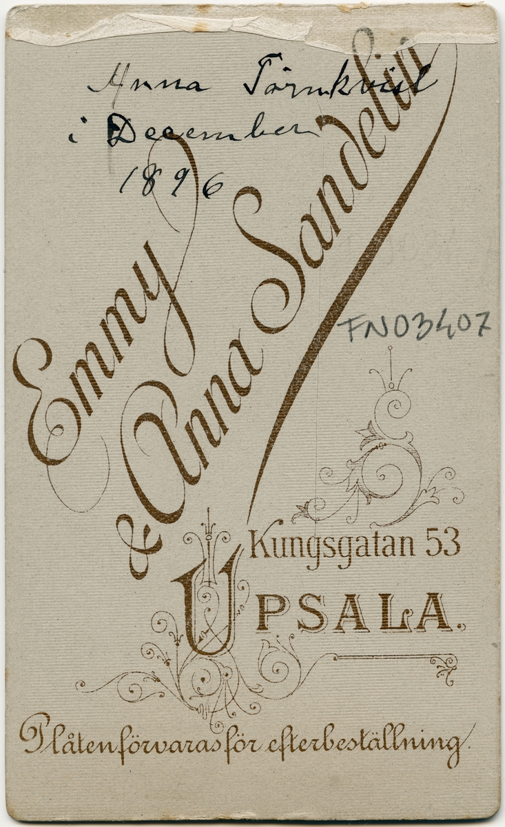 Kabinettsfotografi - Anna Törnkvist, Uppsala 1896