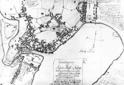 Utsnitt av avfotografert kart over Moss. 
"Grundtegning af 