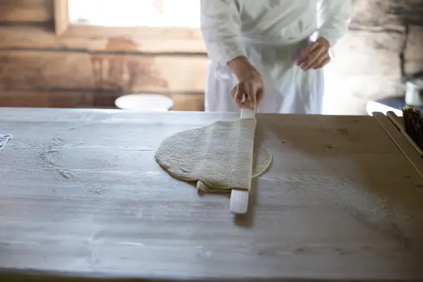 Close up of baking lefse