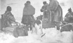 Aimjoknesset,1916. Samer i pesk med karakteristisk samisk lu