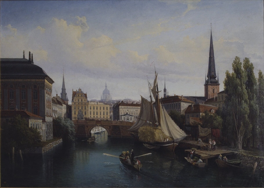 Utsikt över Riddarholmskanalen i Stockholm 1835