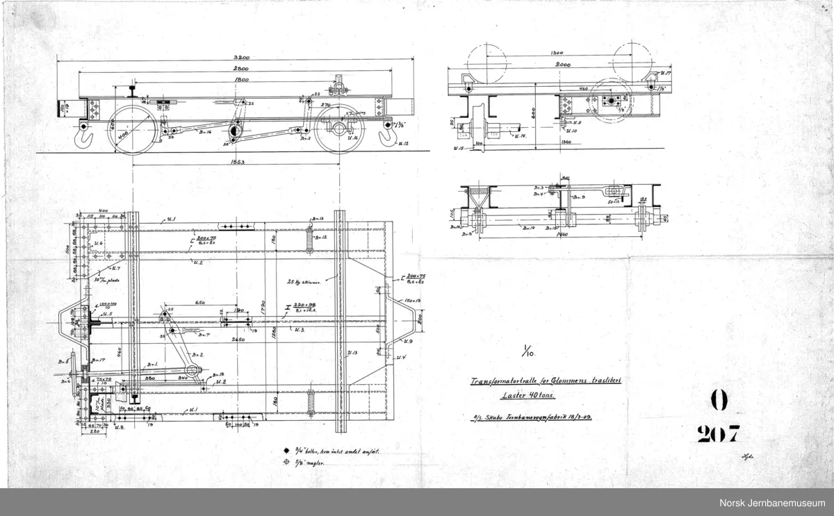 Transformatortralle for Glommens Træsliperi, laster 40 tons, normalspor