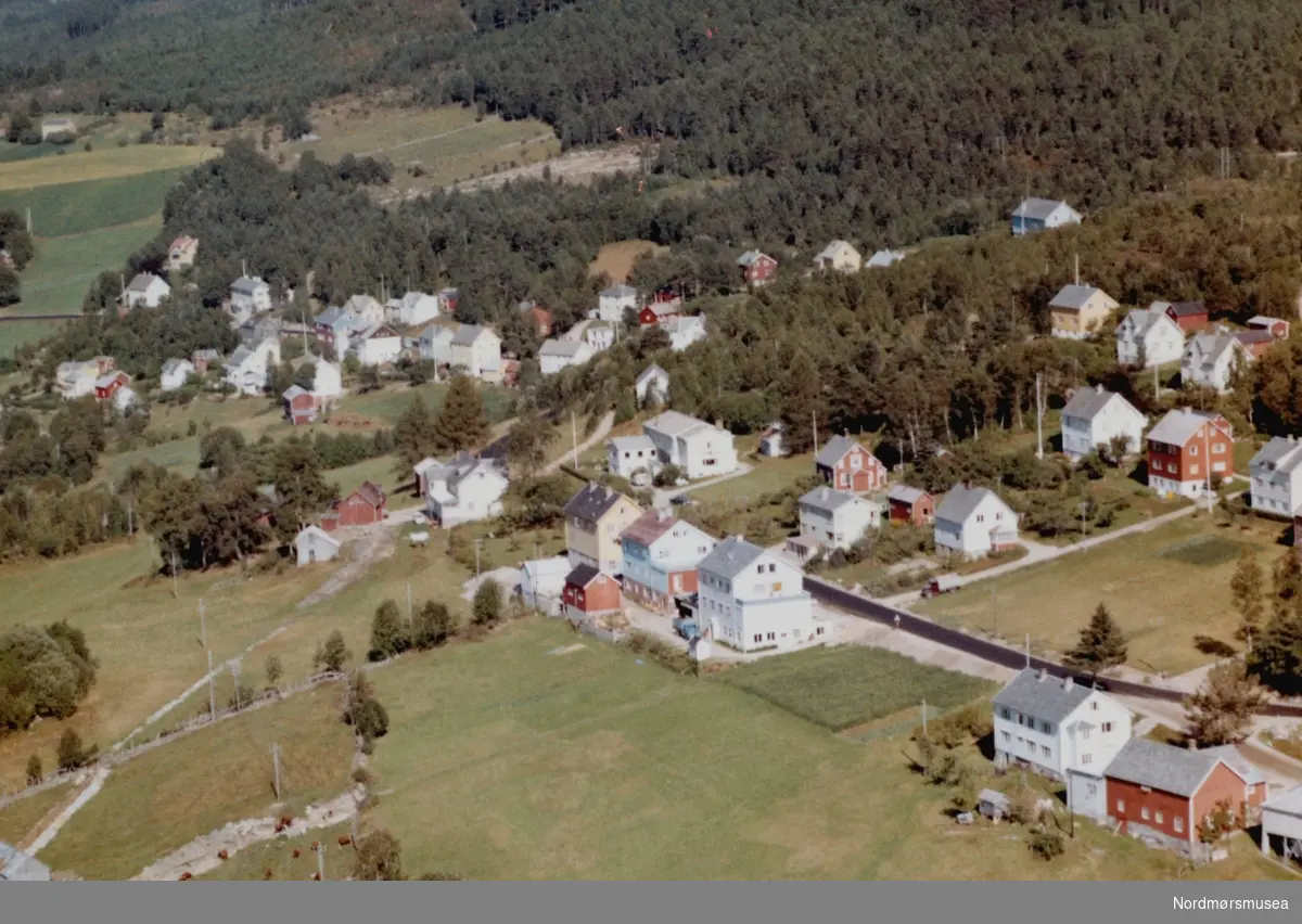 Flyfoto fra Helgemo på Tingvoll. Bildet er datert 30. juli 1963, og fotograf er Widerøe's Flyveselskap a/s. Fra Nordmøre Museums fotosamlinger. /Reg:EFR2013/
