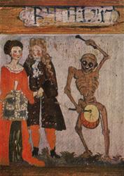 Postkort. Norsk Folkemuseum. Freske i Sauherad kirke i Telem