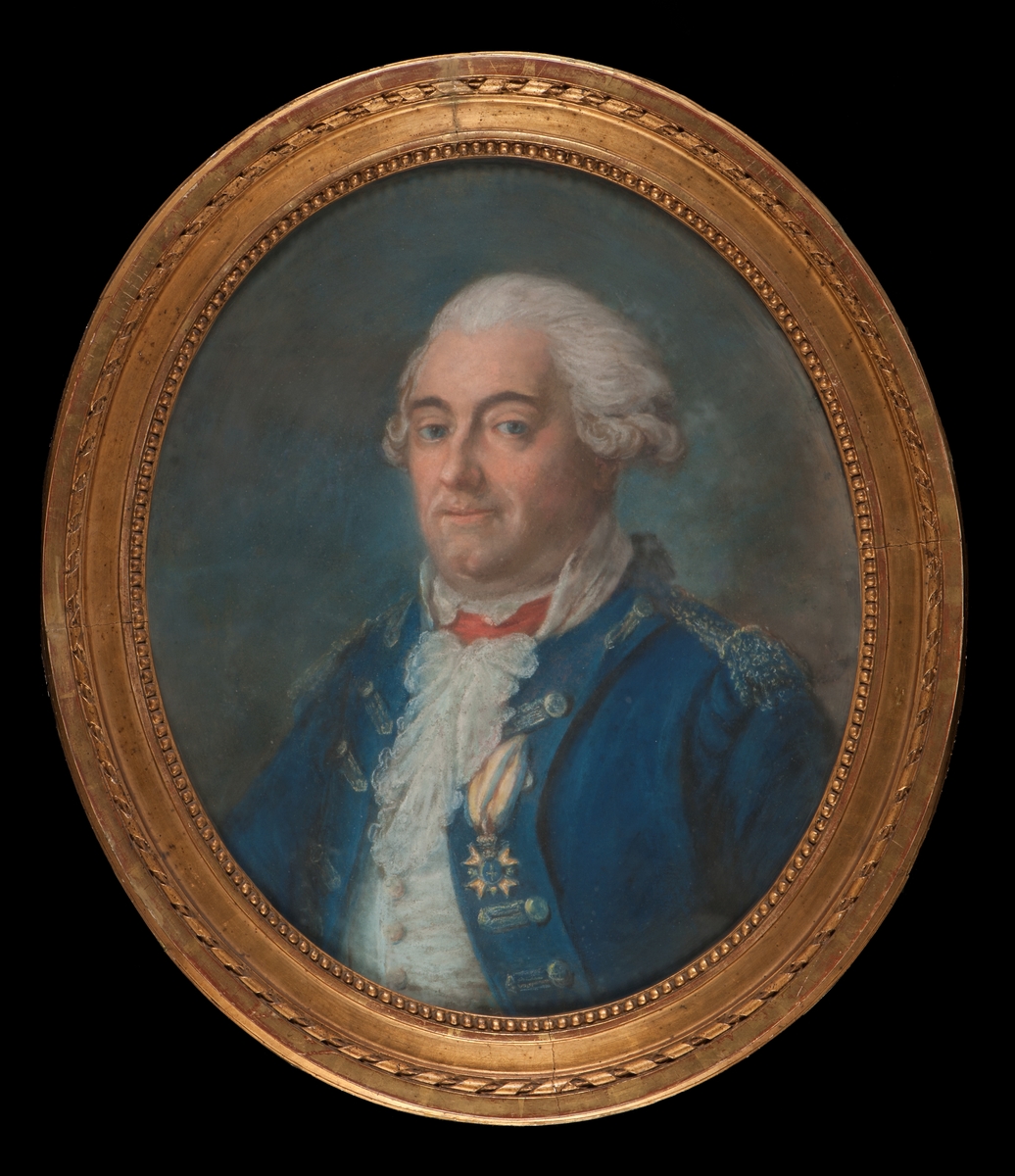 Föreställer viceamiralen friherre Johan von Rajalin (1715-1786) utförd av Gustaf Lundberg (1695-1786). Midjebild, face åt vänster i blå uniformsrock med Svärdsordens riddartecken. Oval, förgylld, originalram, bredd 7 cm, dagöppning 51 x 63 cm.