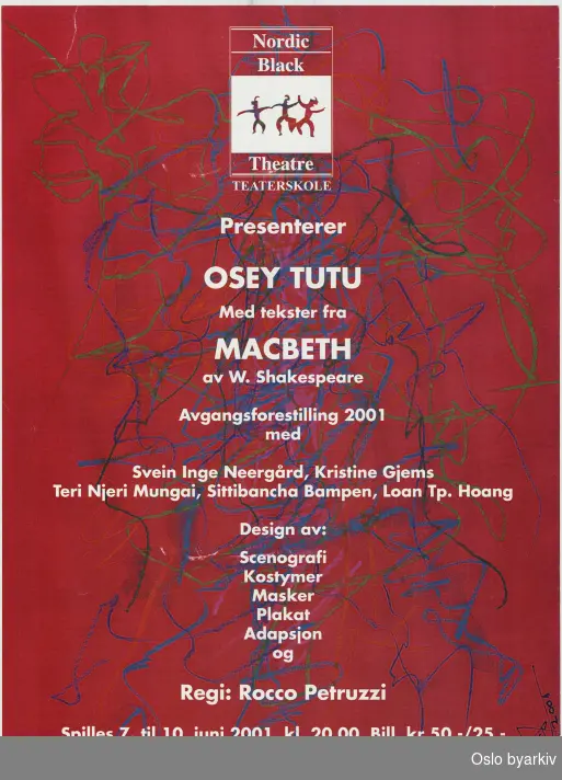 Plakat for forestillingen Osey Tutu...Oslo byarkiv har ikke rettigheter til denne plakaten. Ved bruk/bestilling ta kontakt med Nordic Black Theatre (post@nordicblacktheatre.no)