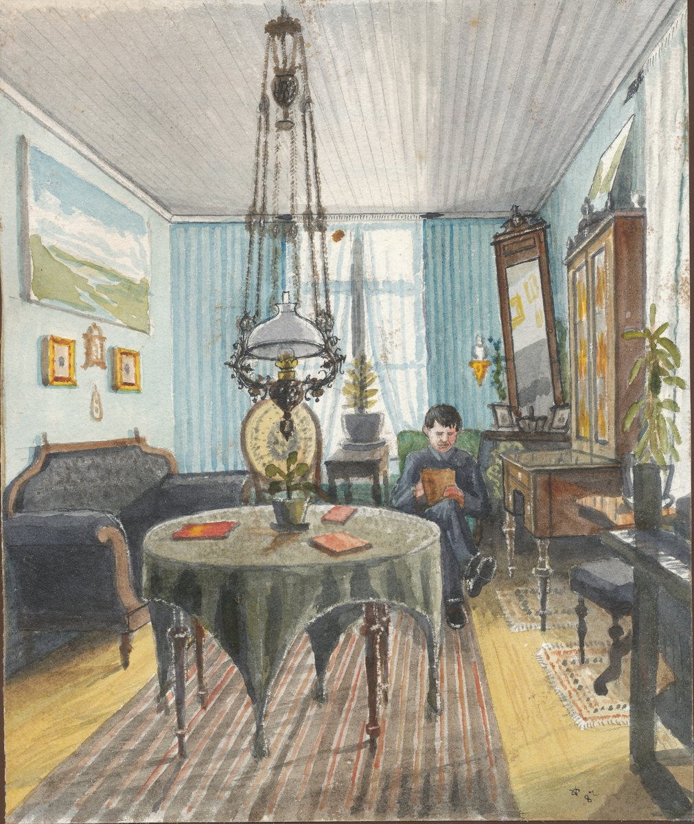 Otto Valstads ungkarsstue i Tønsberg (akvarell)