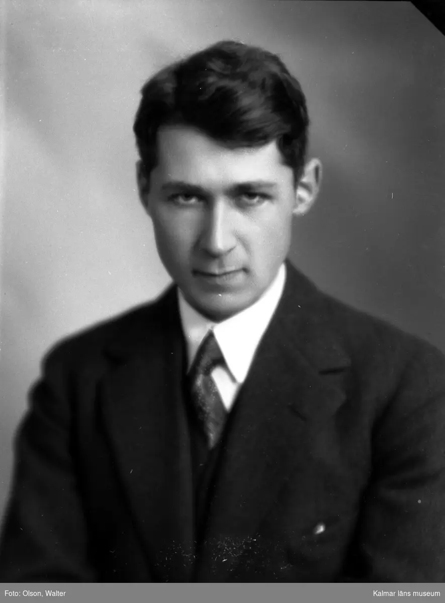 Ateljébild på en man i kostym som är konsul. Enligt Walter Olsons journal är bilden beställd av E Kreuger.