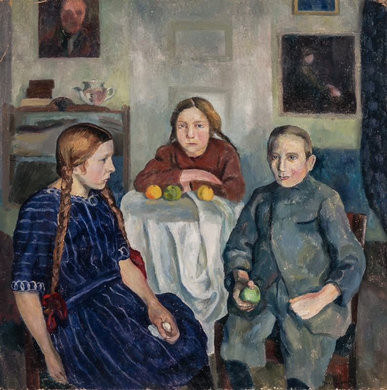 Hans Gjesme, Portrett (naboungane Karen Voll, Maria Sanden og Anders Voll), ca. 1925