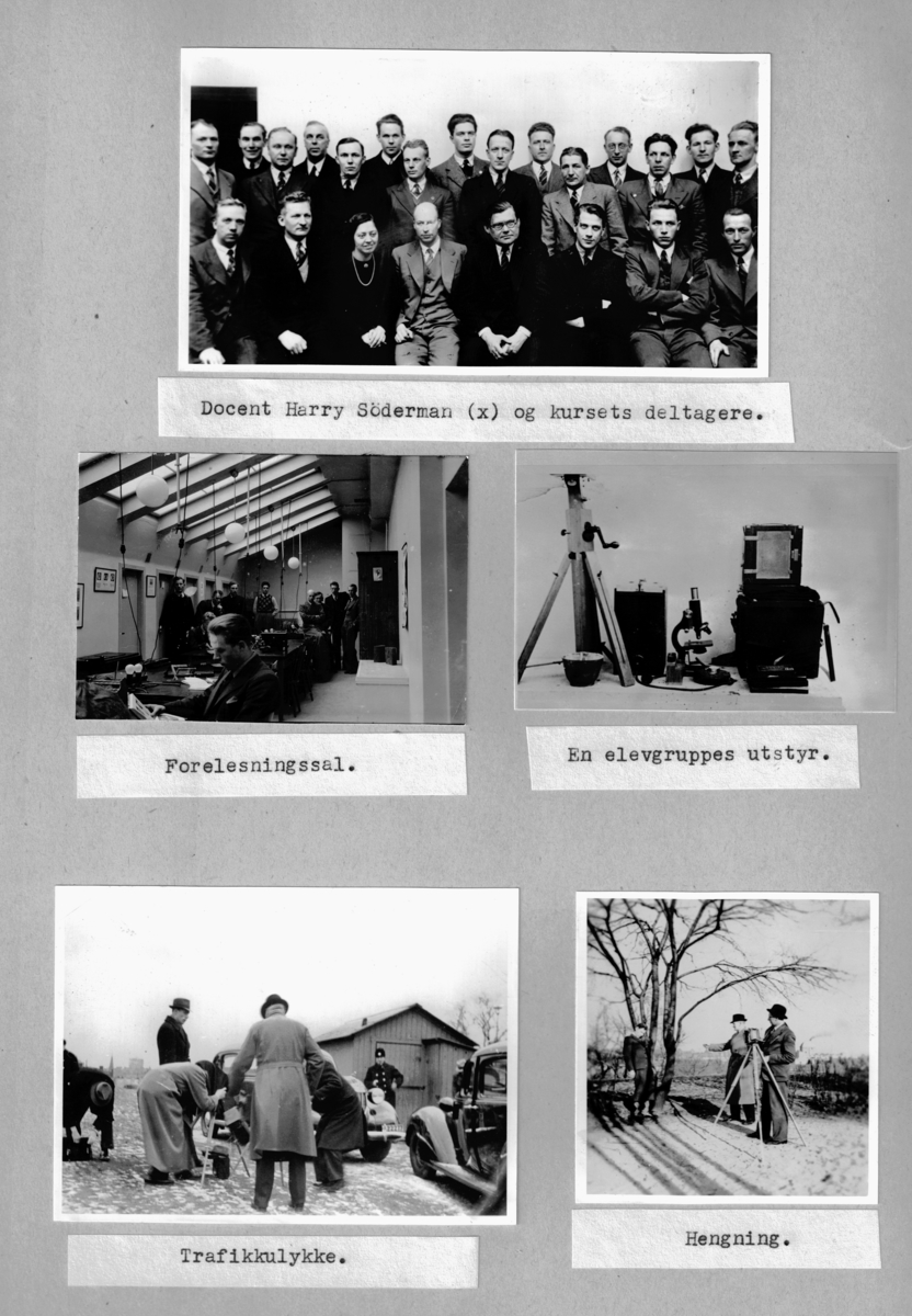 Bilder fra studietur for kurs i kriminalteknikk ved Stockholms Kriminaltekniska Institutt, 1939, utført av L. Reusch Berg.