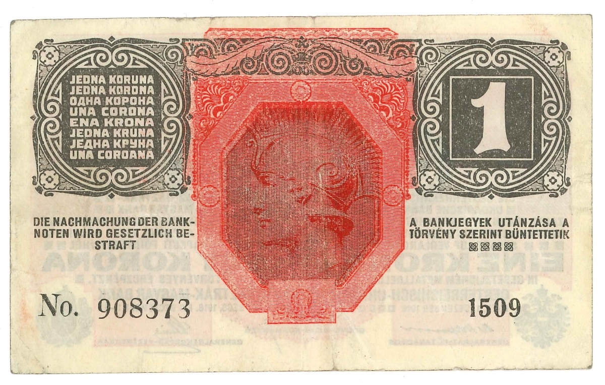 Sedel från Österrike 
År: 1919
Valör: 1 Krona

Ingår i en samling med sedlar och nödsedlar från Österike.