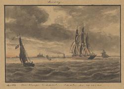 Sundet med Kronborg slott [Tegning]