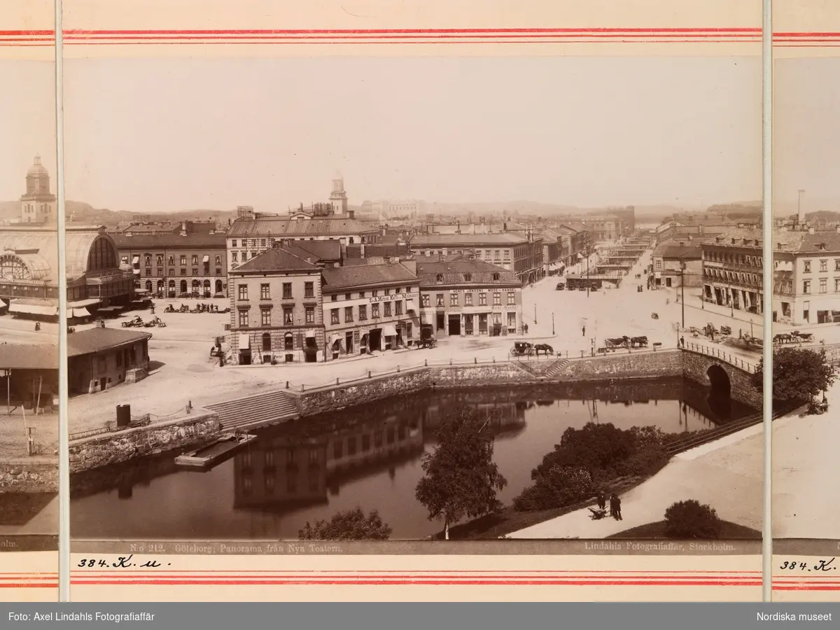 "Delbild av panorama över Göteborg på1880-talet: Västra hamngatan, Kungsportsbron. "