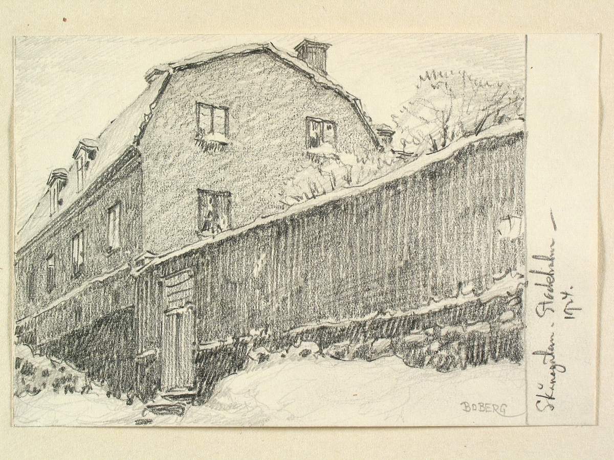Stockholm, Skånegatan, Södermalm. Vintern 1924. Teckning av Ferdinand Boberg.