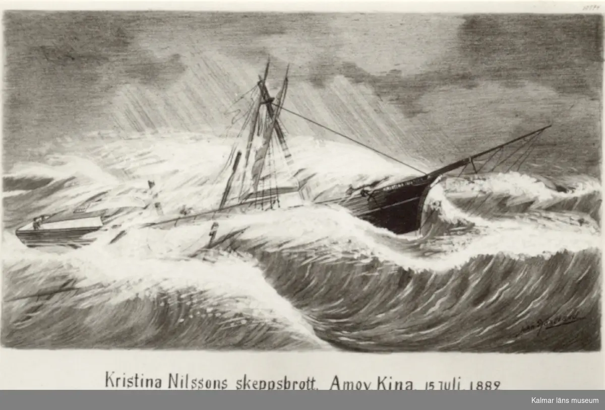 Kristina Nilsson av Kalmar, brigg, förlist vid Amoy, Kina 15.7.1882.