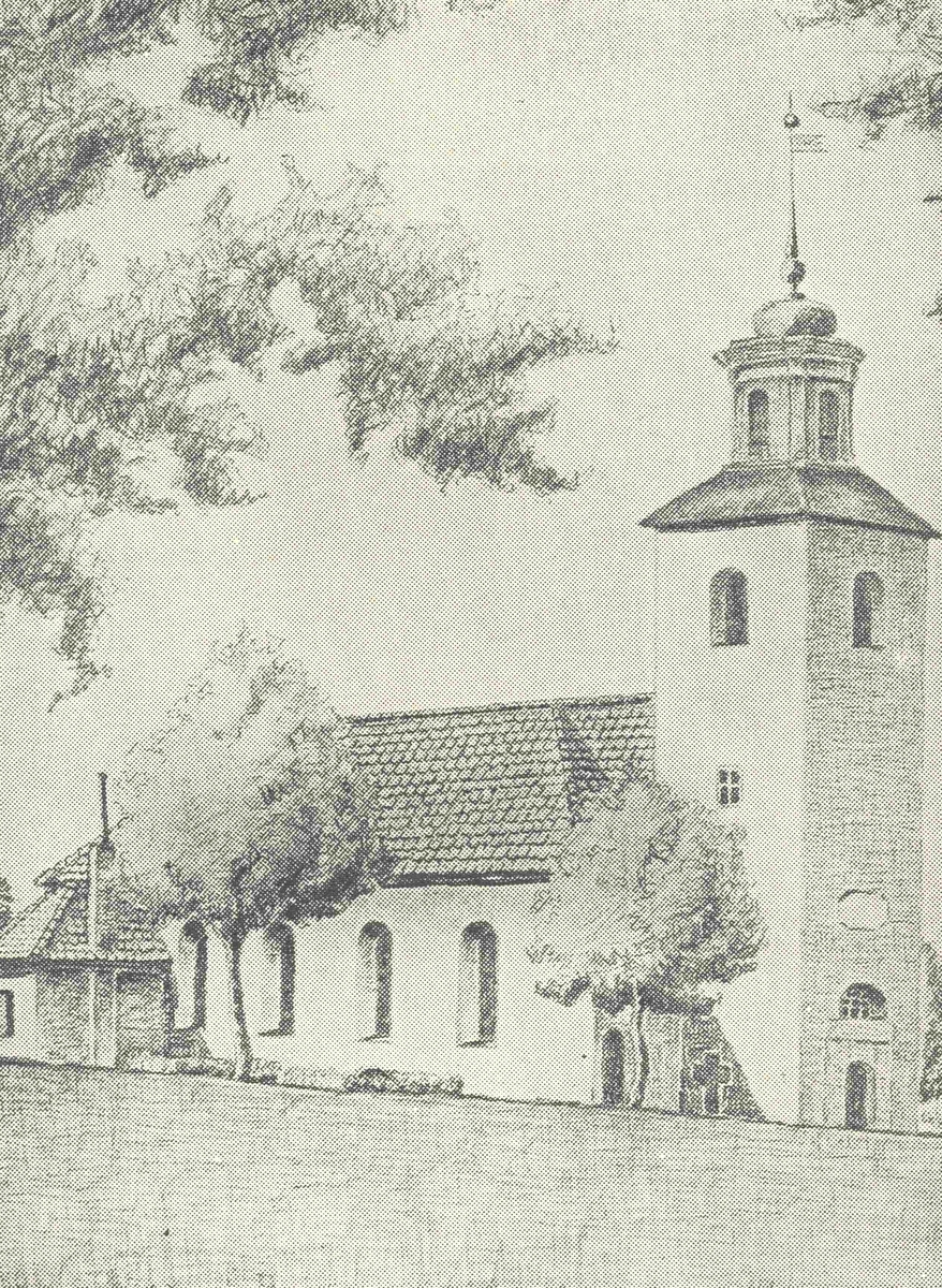 Teckning signarad A Pn 1939 av Söderåkra kyrka.