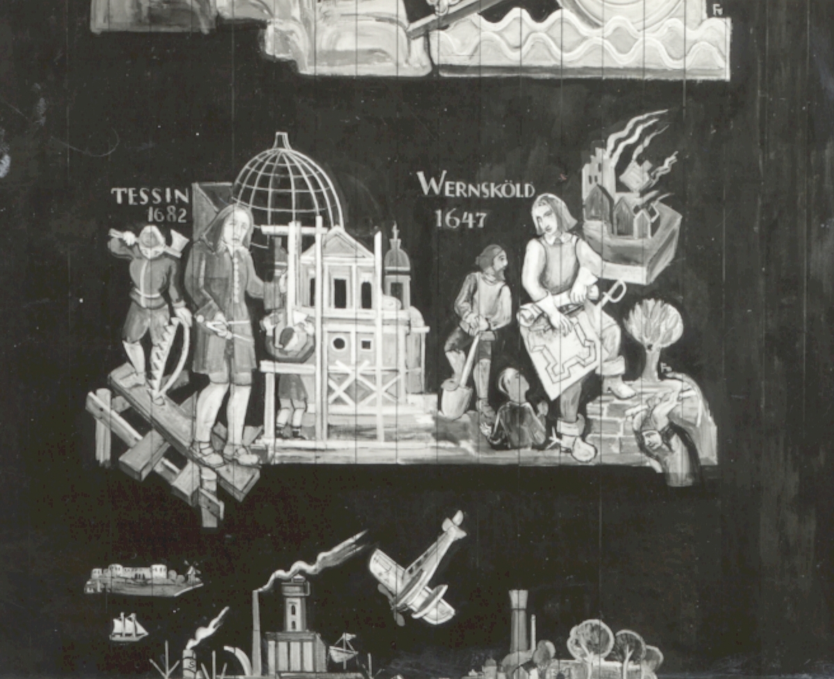 Stagneliusskolan. Dekoration i taket i högtidssalen. Utförd 1933 av E Forseth.