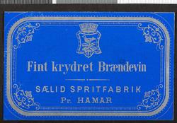 Spritetikett. Fint Krydret Brændevin, Sælid Spritfabrik, pr 