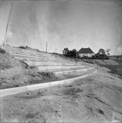 Ny ståtribune på Lerkendal stadion med Lerkendal gård i bakg