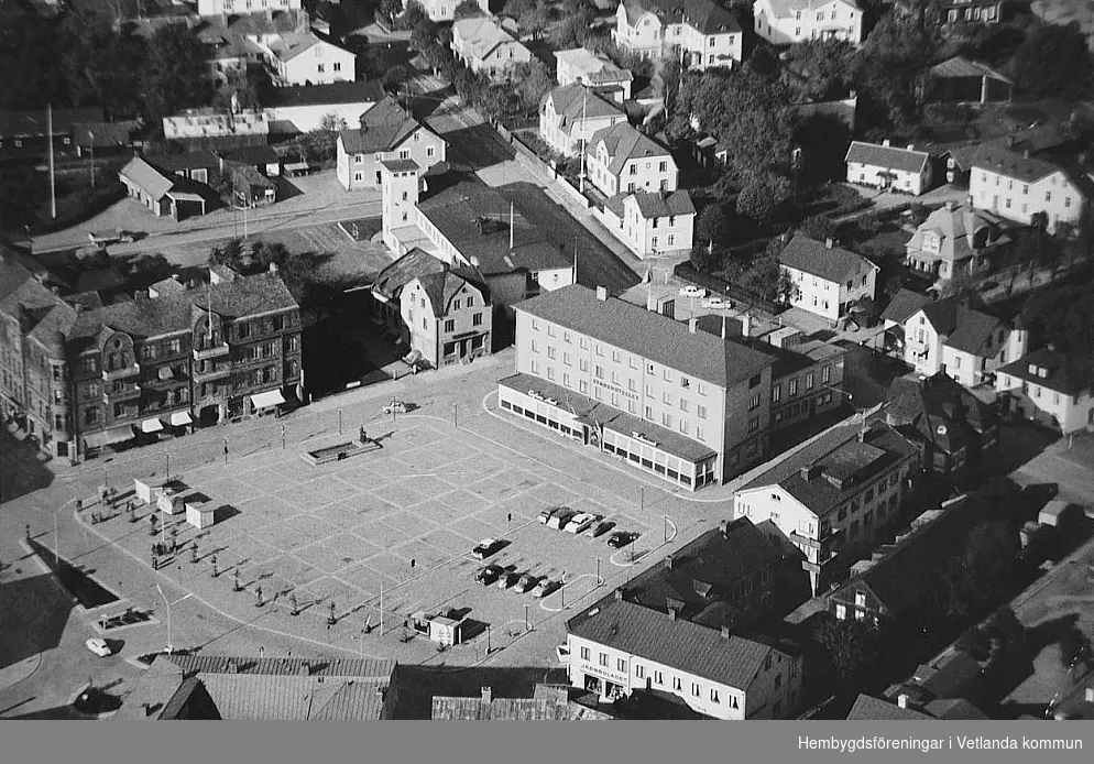 Flygbild över Vetlanda centrum 1962.