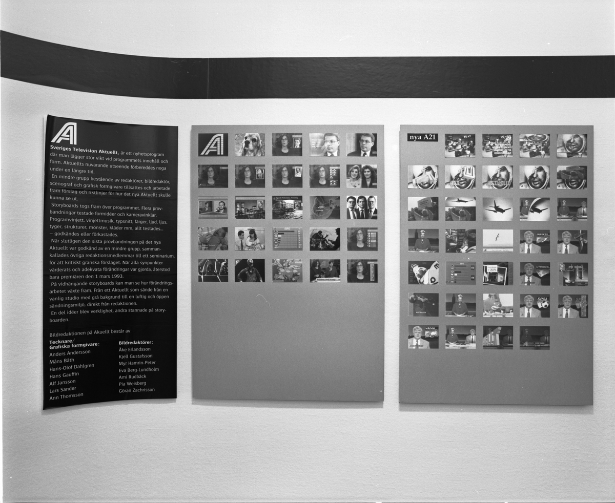 Föreningen Svenska Tecknare firar 40 årsjubileum med en utställning "Grafisk Form" på Tekniska Museet den 18 oktober 1995 - 7 januari 1996. Ny utformning av Sveriges Television Aktuellt.