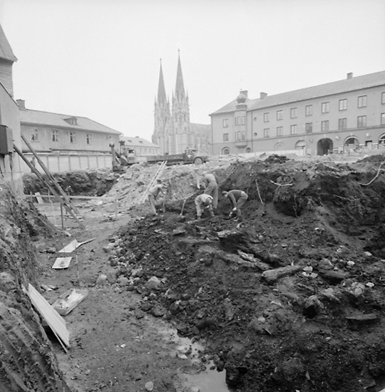 Grundgrävning, Centrumhuset, Skara 1963.