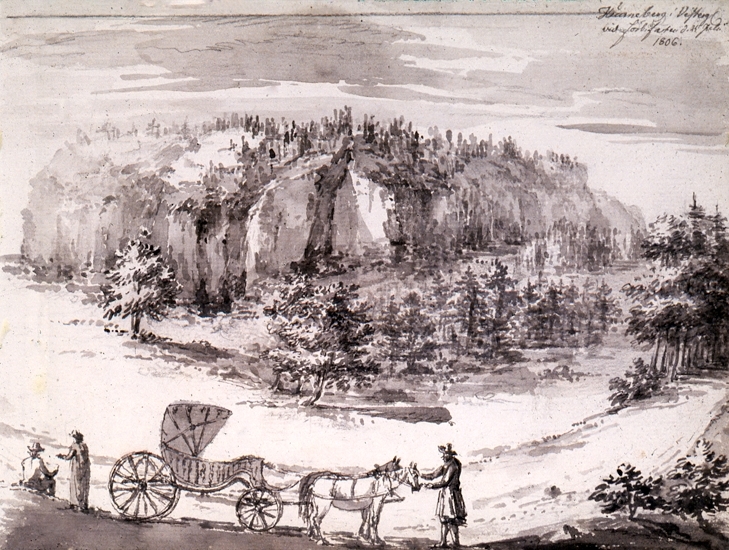 Teckning på Stola.
"Hunneberg i Vestergötland
vid förbifarten d. 24 Juli 1806".