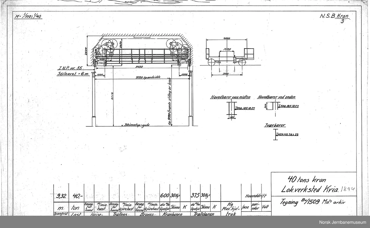Oversiktstegninger fra NSB Verkstedkontoret
13 tegninger av kraner på jernbaneverkstedene
