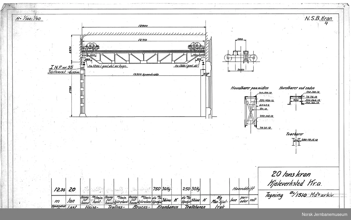 Oversiktstegninger fra NSB Verkstedkontoret
13 tegninger av kraner på jernbaneverkstedene