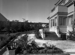 Eksteriør av hus og hage ved Harriet og Johs. Johannesens vi