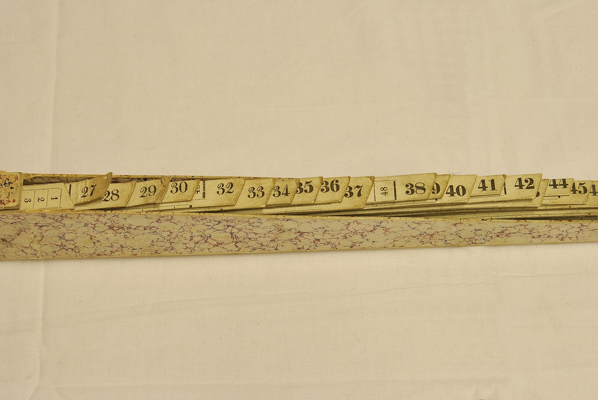 Rektangulær eske som inneholder mange målebånd.