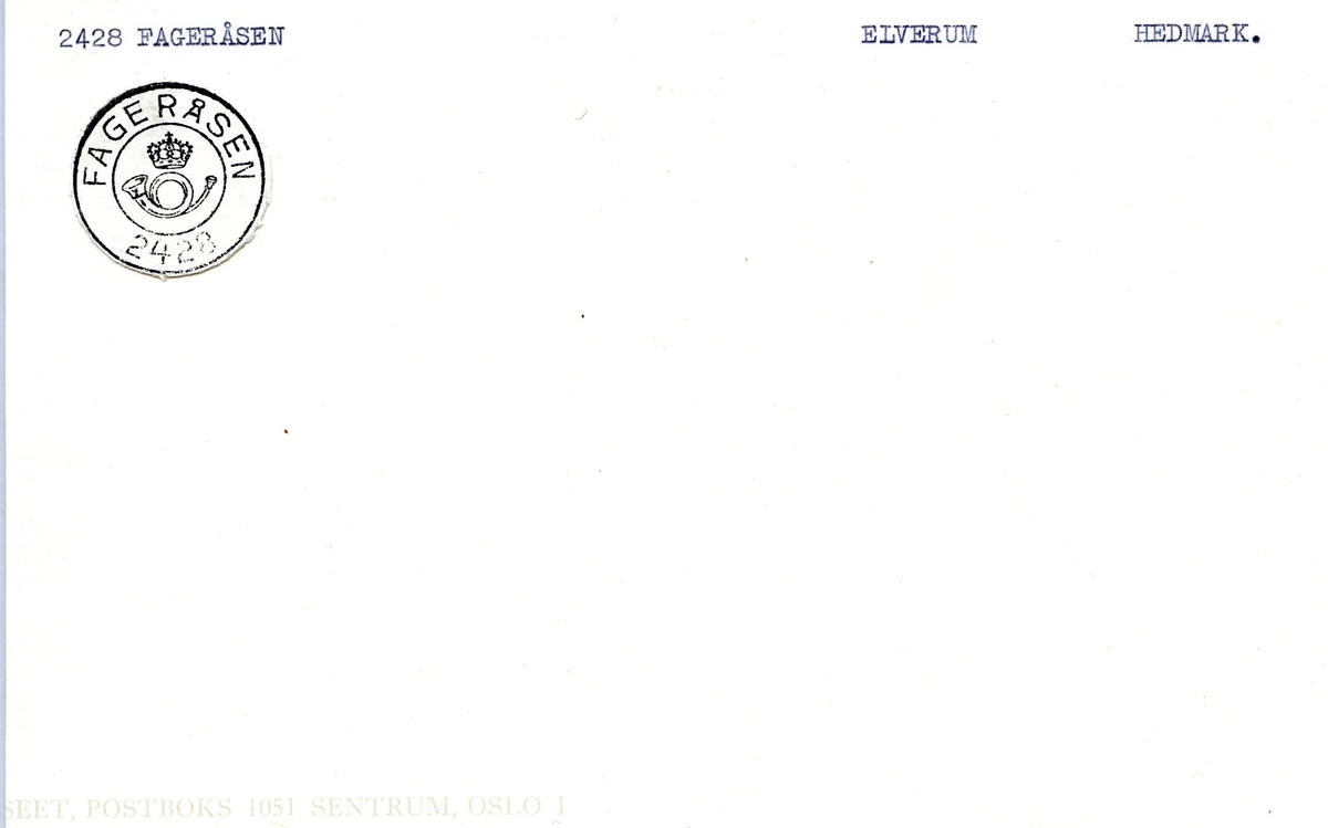 Stempelkatalog, 2428 Fageråsen, Elverum, Hedmark