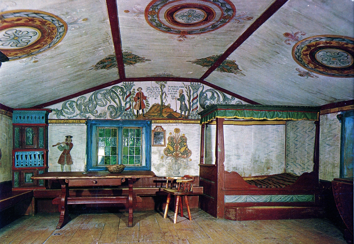 Synvisstua,interiør,dekorert 1744.Postkort