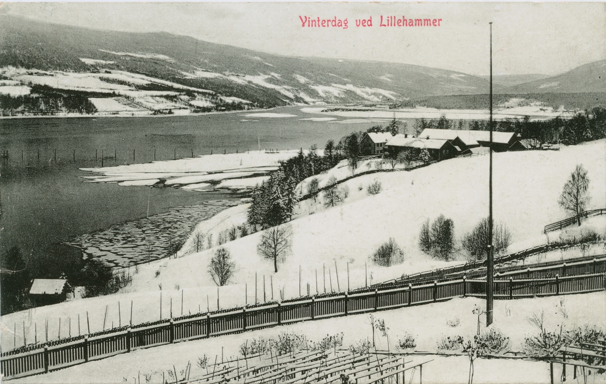 Repro: Utsikt mot Sorgendal og Lågen en vinterdag, postkort