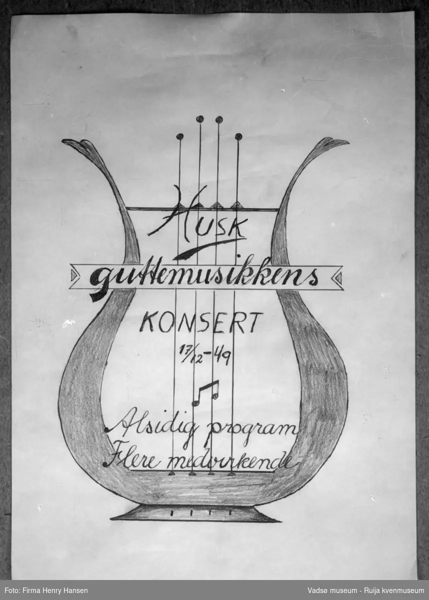 Vadsø. Foto av plakat for guttemusikkens konsert 17.12.1949