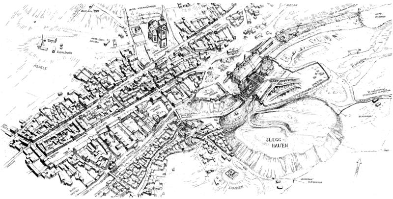 The urban landscape of Røros in the mid of the 19th century. Illustration by Sverre Ødegaard. (Foto/Photo)