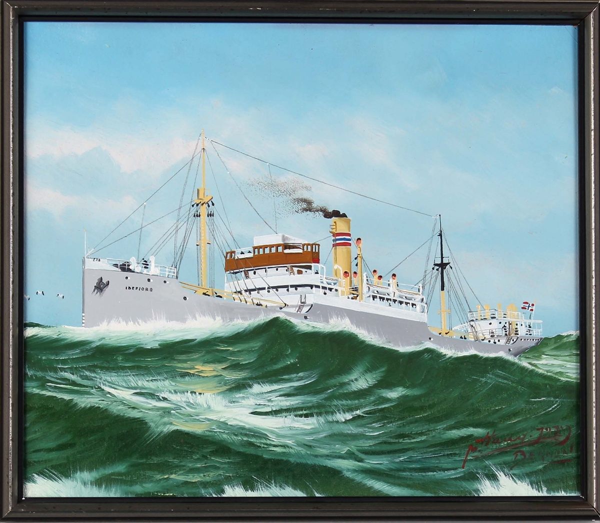 Skipsportrett av DS IDEFJORD under fart i åpen sjø.