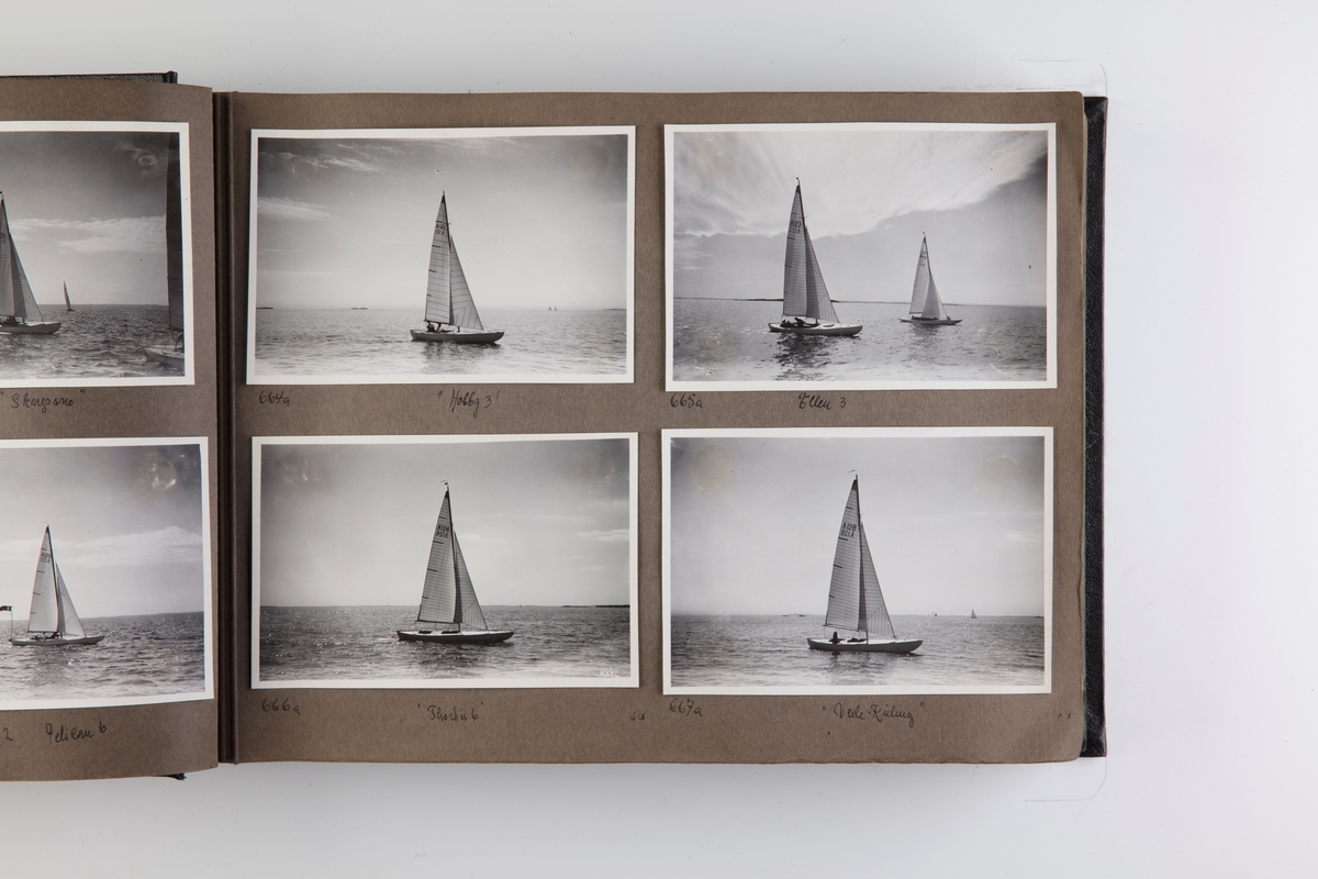 Album med fotografier av seilbåter fra regattaer i 1936-1938.