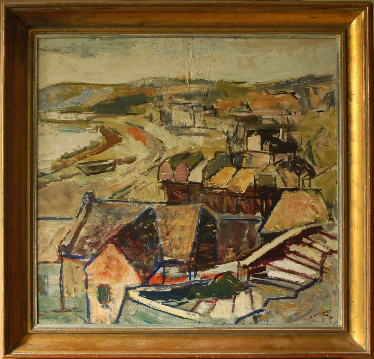 Oljemålning, "By i Provence", 1950, Bertil Lundqvist.