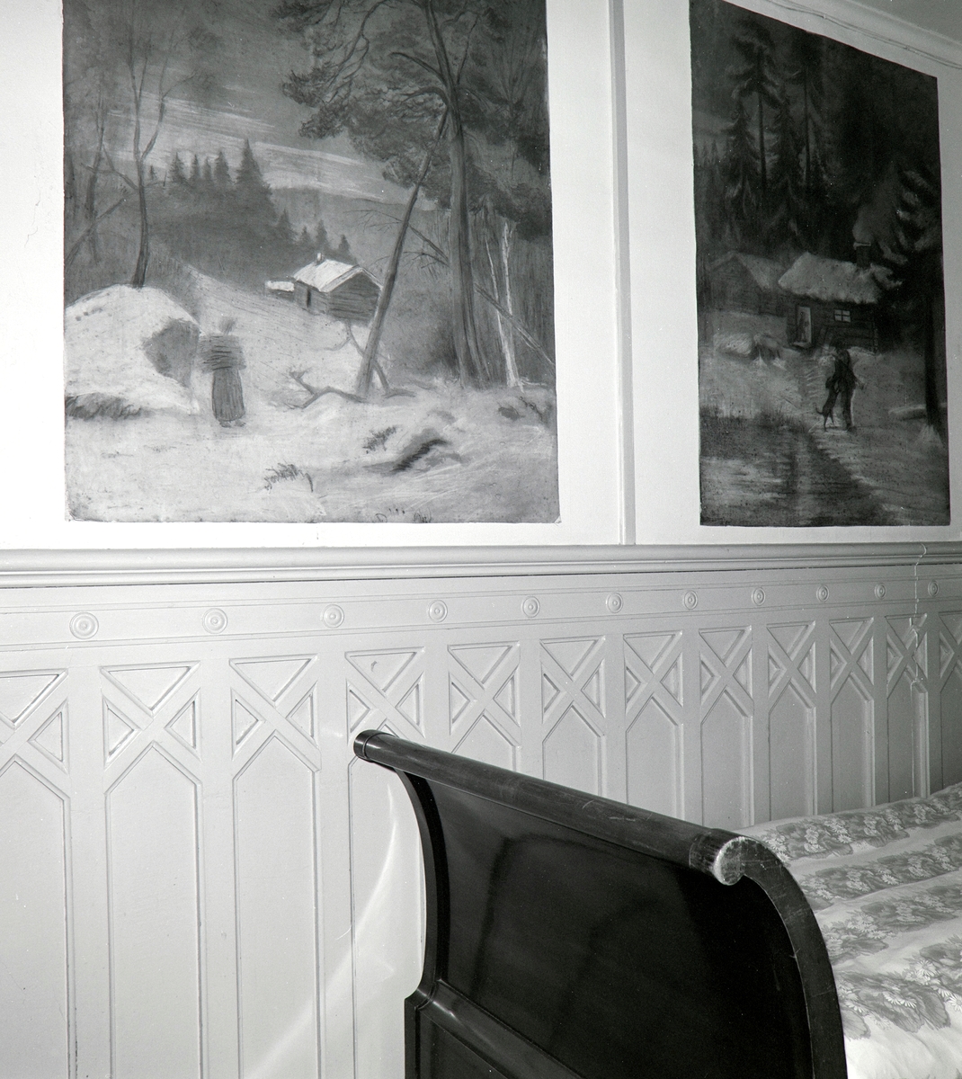 Hamar, Sagatun Folkehøgskole, interiør. maleri med vintermotiv. brystpanel,