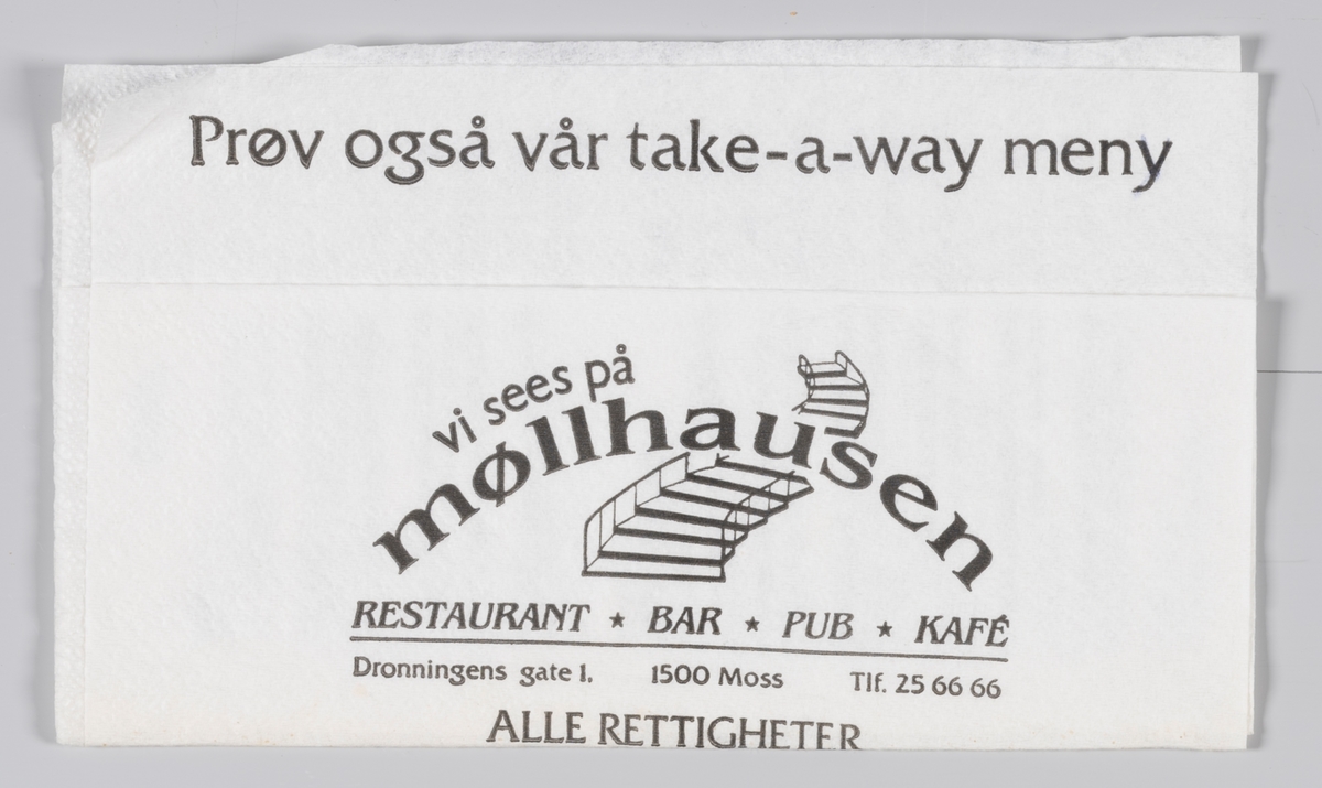 En buet trapp og en reklametekst for Møllhausen restaurant, bar og kafè i Moss.

Møllhausen var i 1960-årene et viktig møtested og spisested i Moss.
