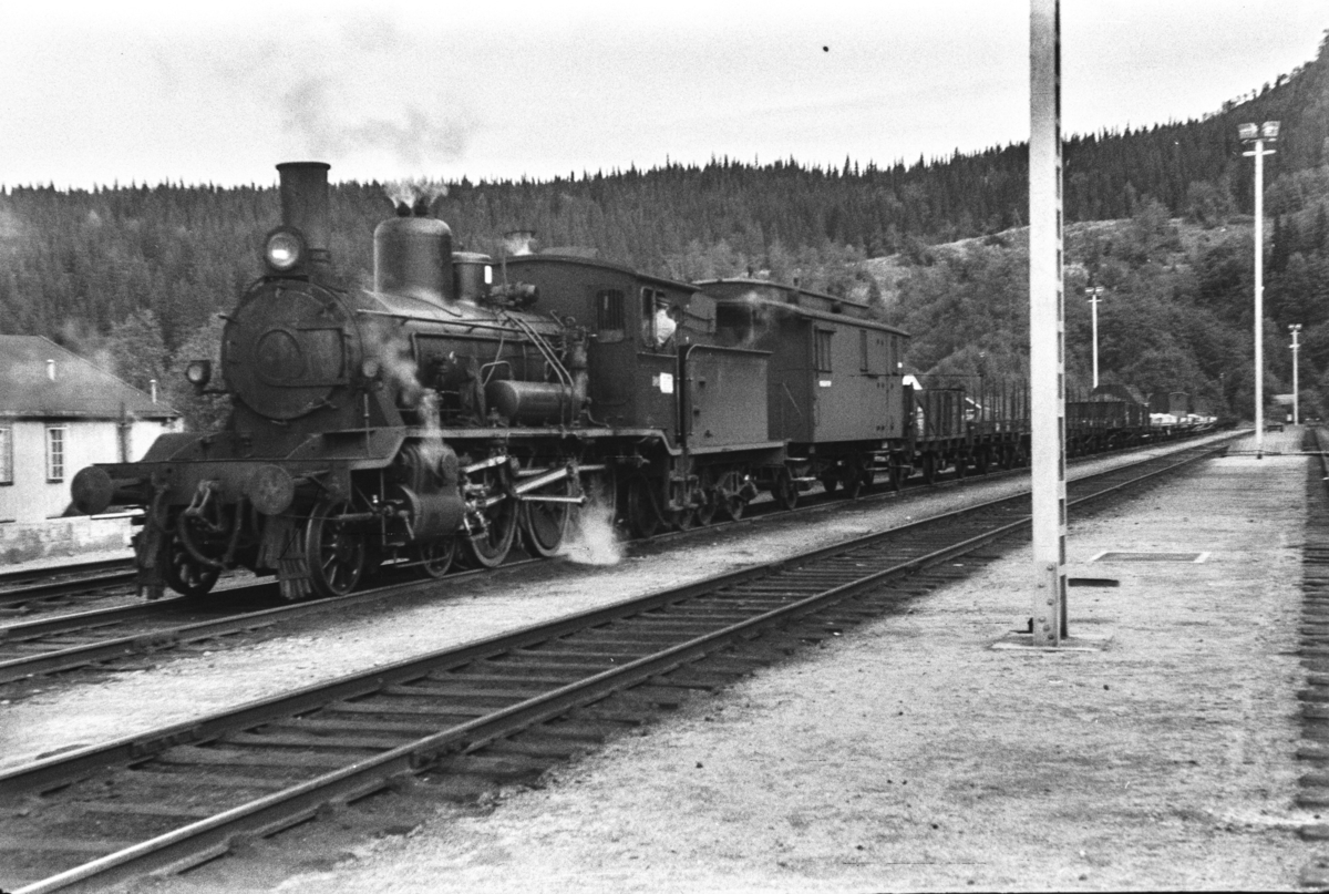 Damplokomotiv type 18c nr. 246 med godstog til Namsos på Grong stasjon.