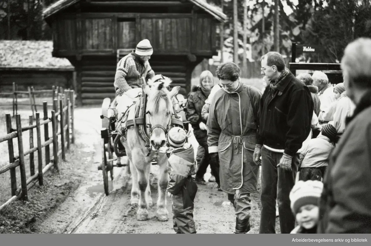 Bygdøy Folkemuseum. Julemarked. Barna får kjøre med hest og kjerre. 7. desember 1992