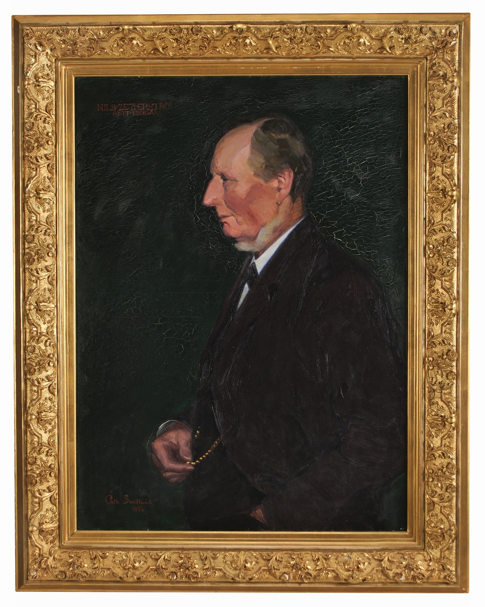 Porträtt föreställande Nils Zetterström, 1823-1911, i profil.