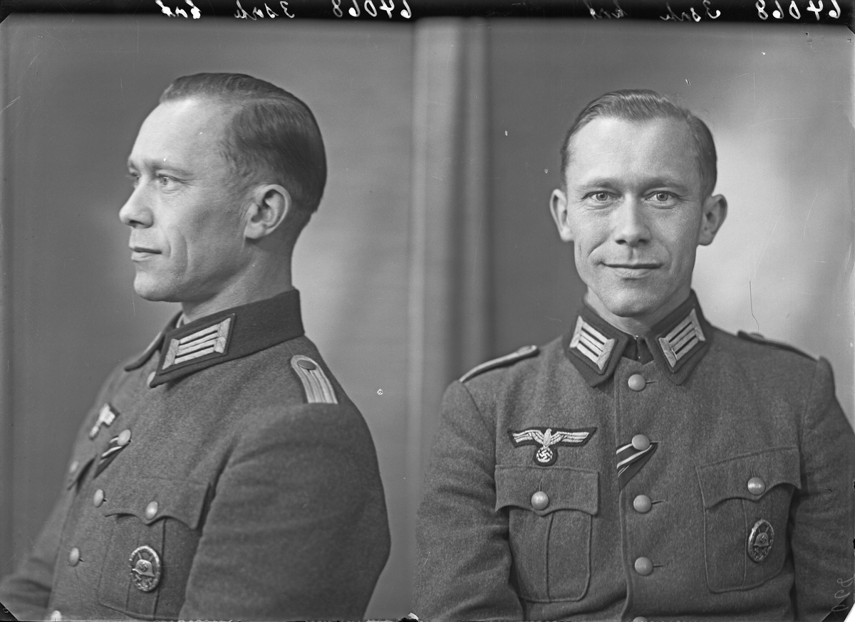 Portrett. Ung mørkhåret mann i tysk uniform. Feltprest. Bestilt av Erik Bergmann. Feltprest nr. 00983