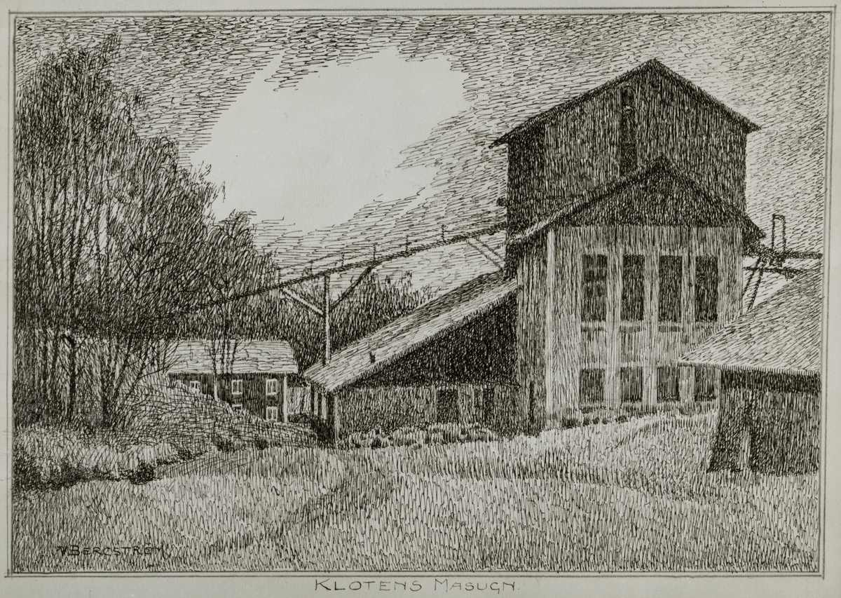 Klotens Masugn i Lindesberg avritad med tusch 1910.