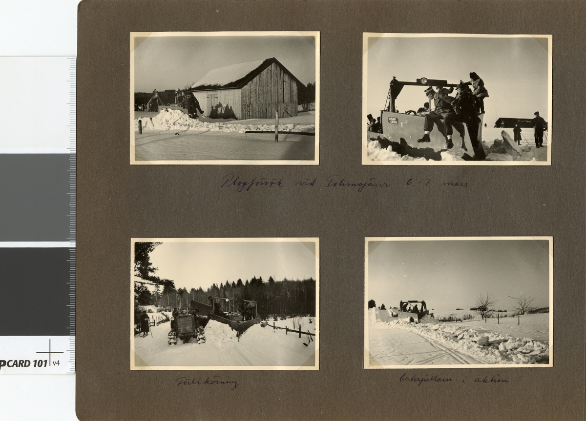 Text i fotoalbum: "Studieresa med general Alm till Finland 1.-12. mars 1939. Plogförsök vid Tohmajärvi."