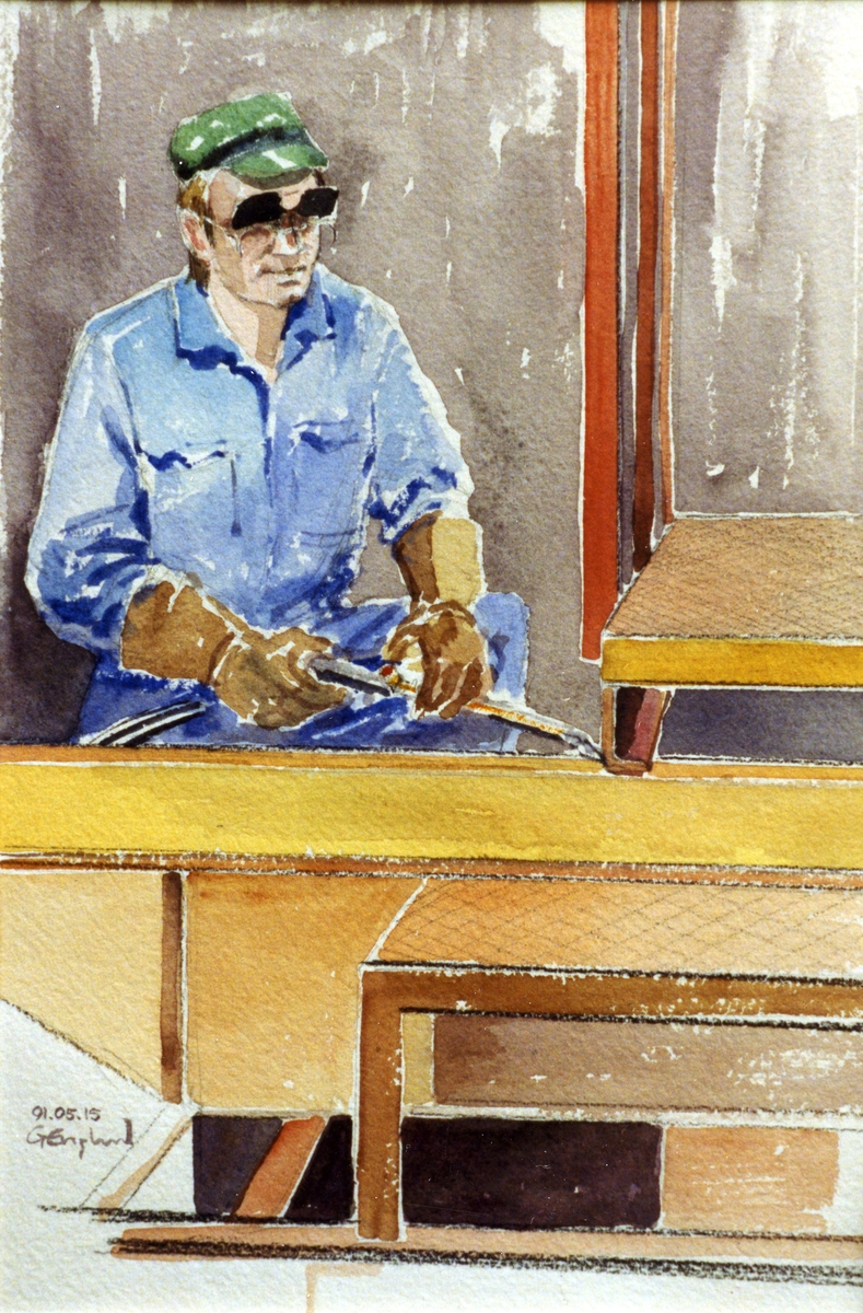 Leif Åström. 1991.05.15. AGEVE.
Georg Englunds akvareller av/till arbetarna i Gävle när AGEVE flyttade 1993. En utställning i Paris 1993. Akvarellerna ställdes även ut i lunchrummet på AGEVE.
