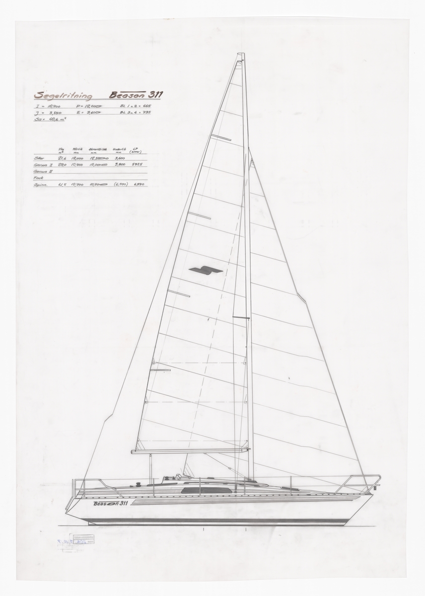 Segelbåt, Beason 311, segelritning